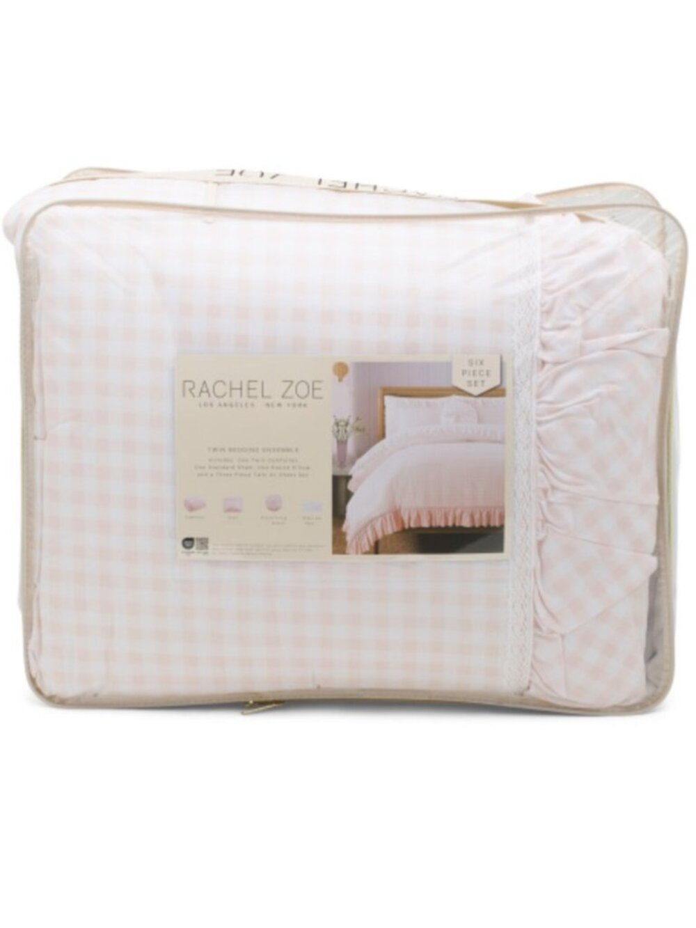 Rachel Zoe Pink Gingham Comforter Set with Ruffle Trim